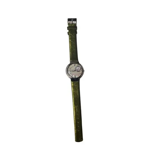 New Skagen Denmark Designer Ladies Wrist Watch Leather Metallic Green Band
